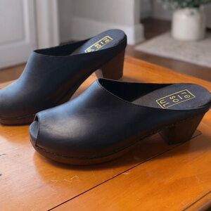 Re/Soul Leather Mule Clogs Black Open Toe Wood Heel EU 40 US 9